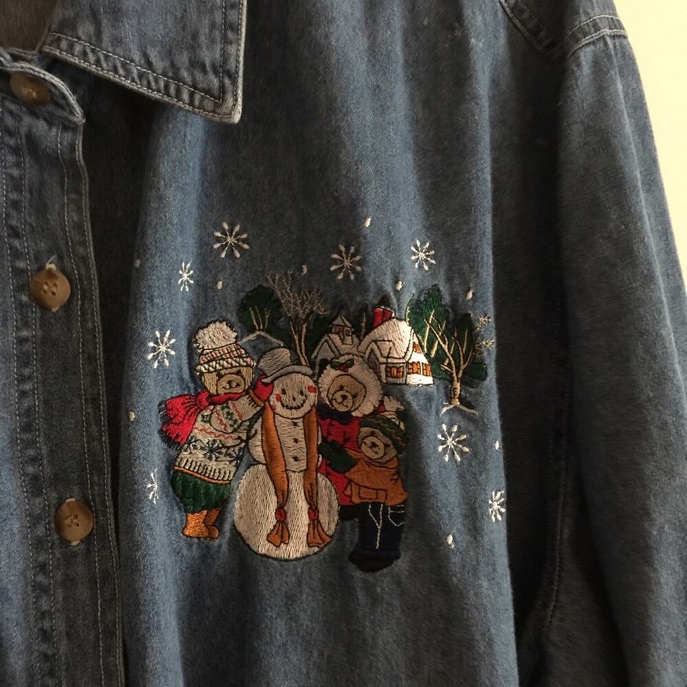 Vintage Three Bears Family Snowman Denim Shirt.-CA3 - Picture 15 of 16